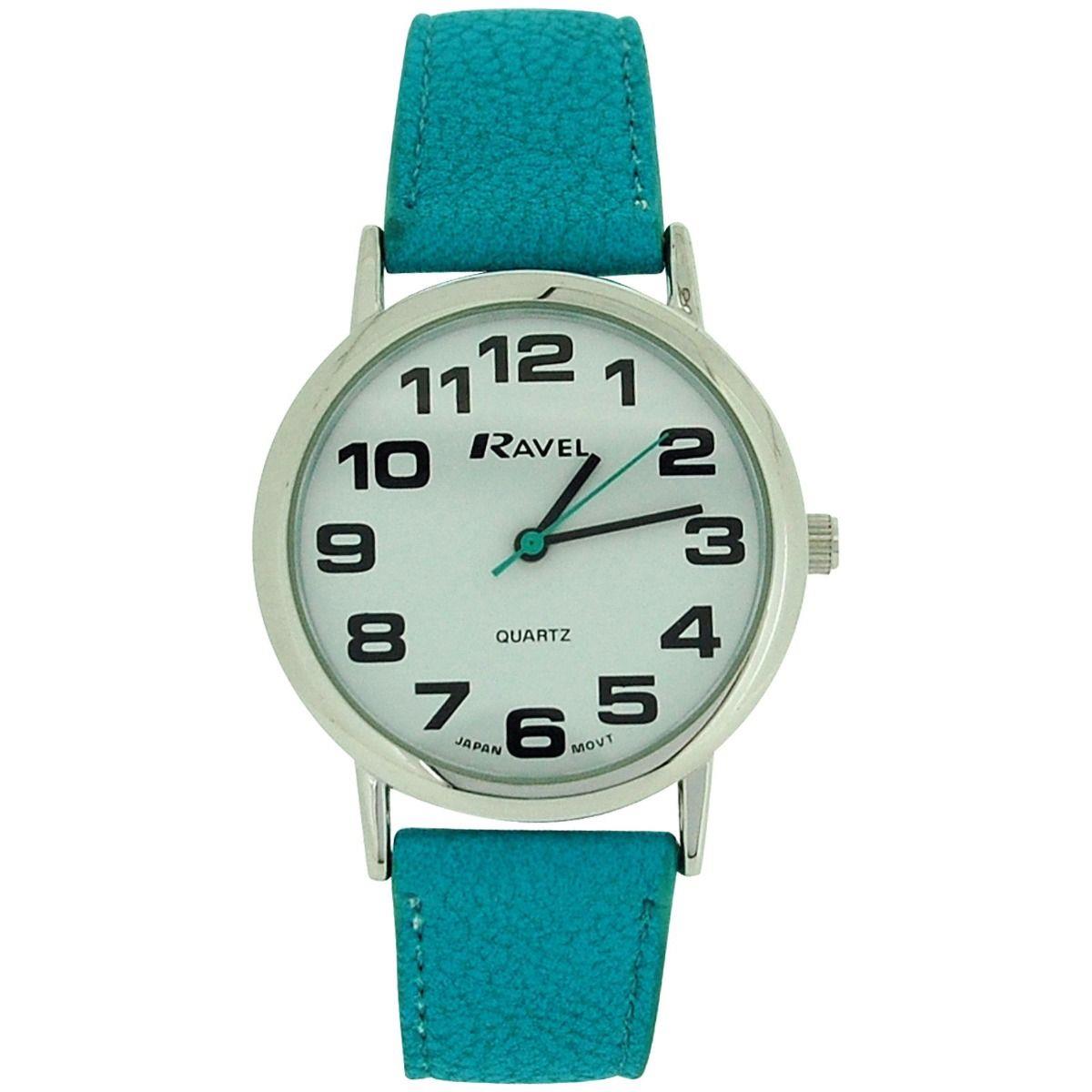 Ravel Unisex Classic Big Dial Watch with Leather Strap – Everyday Style, Blue