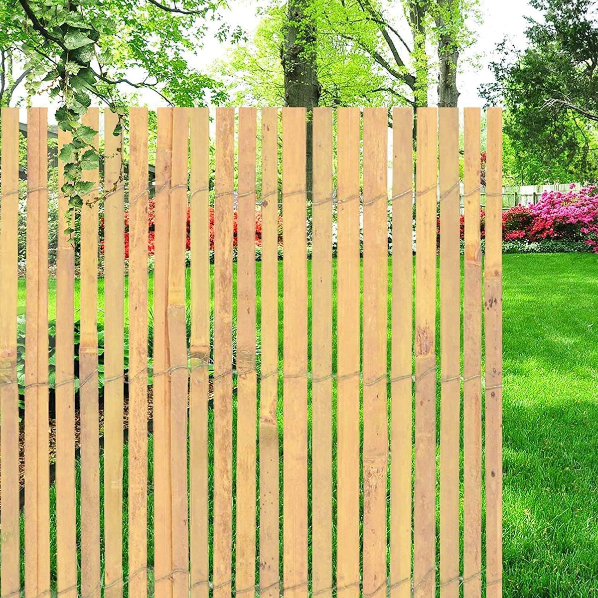 Bamboo Slatted Garden Fence Screen, 1.2m x 4m – Natural Privacy and Wind Block for Gardens, Balconies & Patios