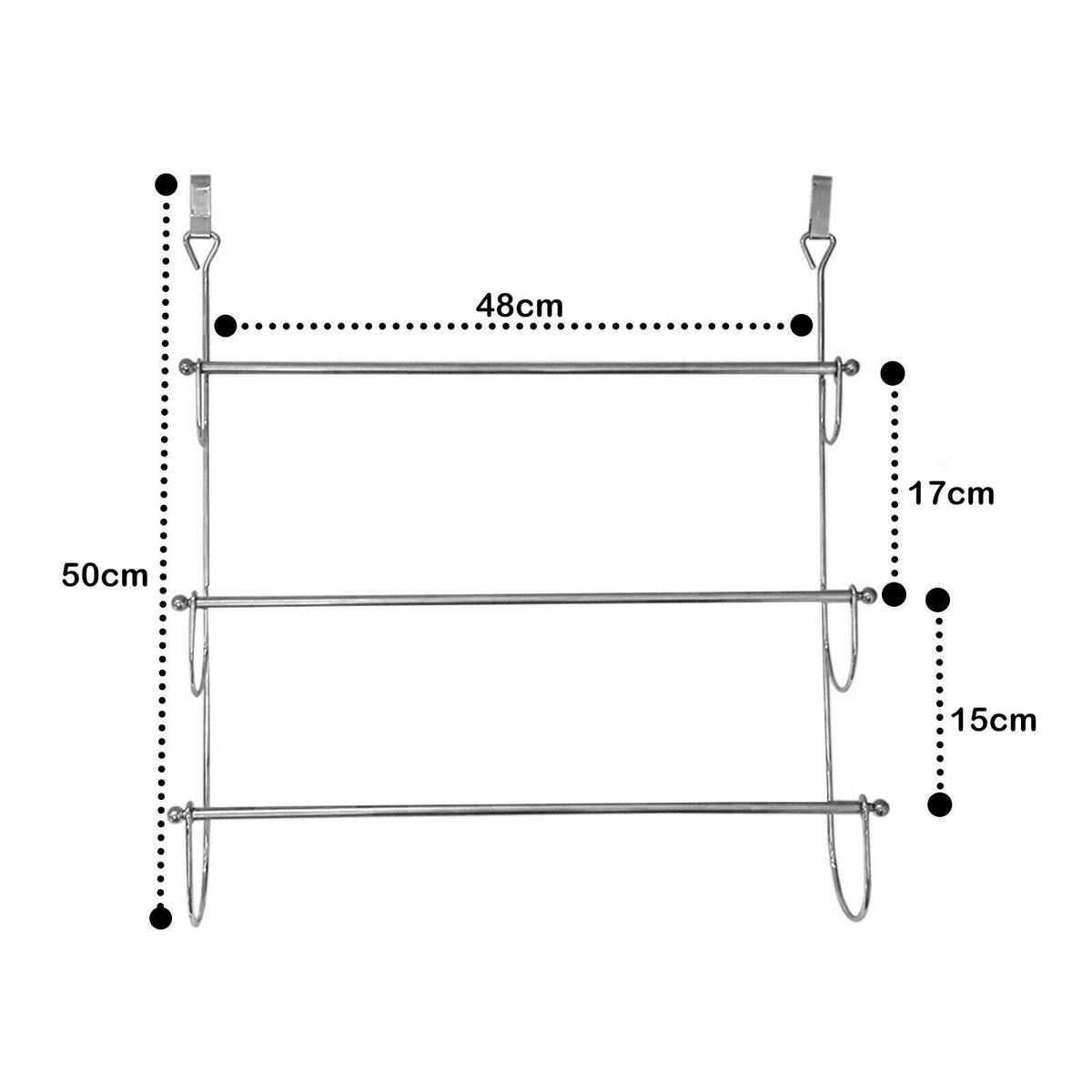 3 Tier Over The Door Towel Rail Hanger – Chrome Finish Stainless Steel Bathroom Towel Rack