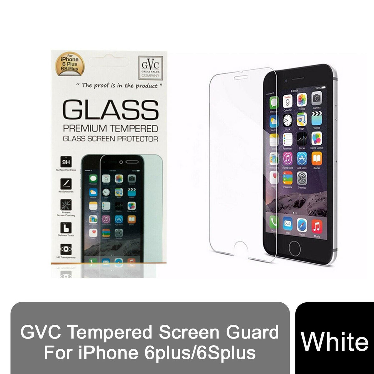 GVC High Grade Tempered Glass Screen Guard for Phone 6 Plus/6S Plus – 9H Scratch Resistant, Case Friendly