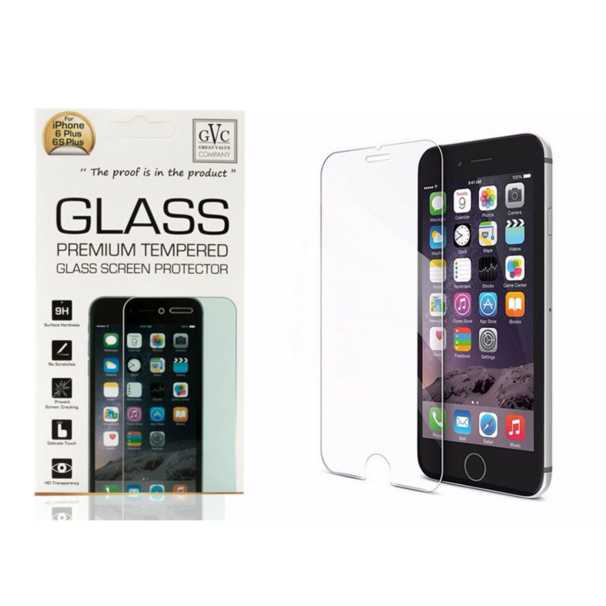 GVC High Grade Tempered Glass Screen Guard for Phone 6 Plus/6S Plus – 9H Scratch Resistant, Case Friendly
