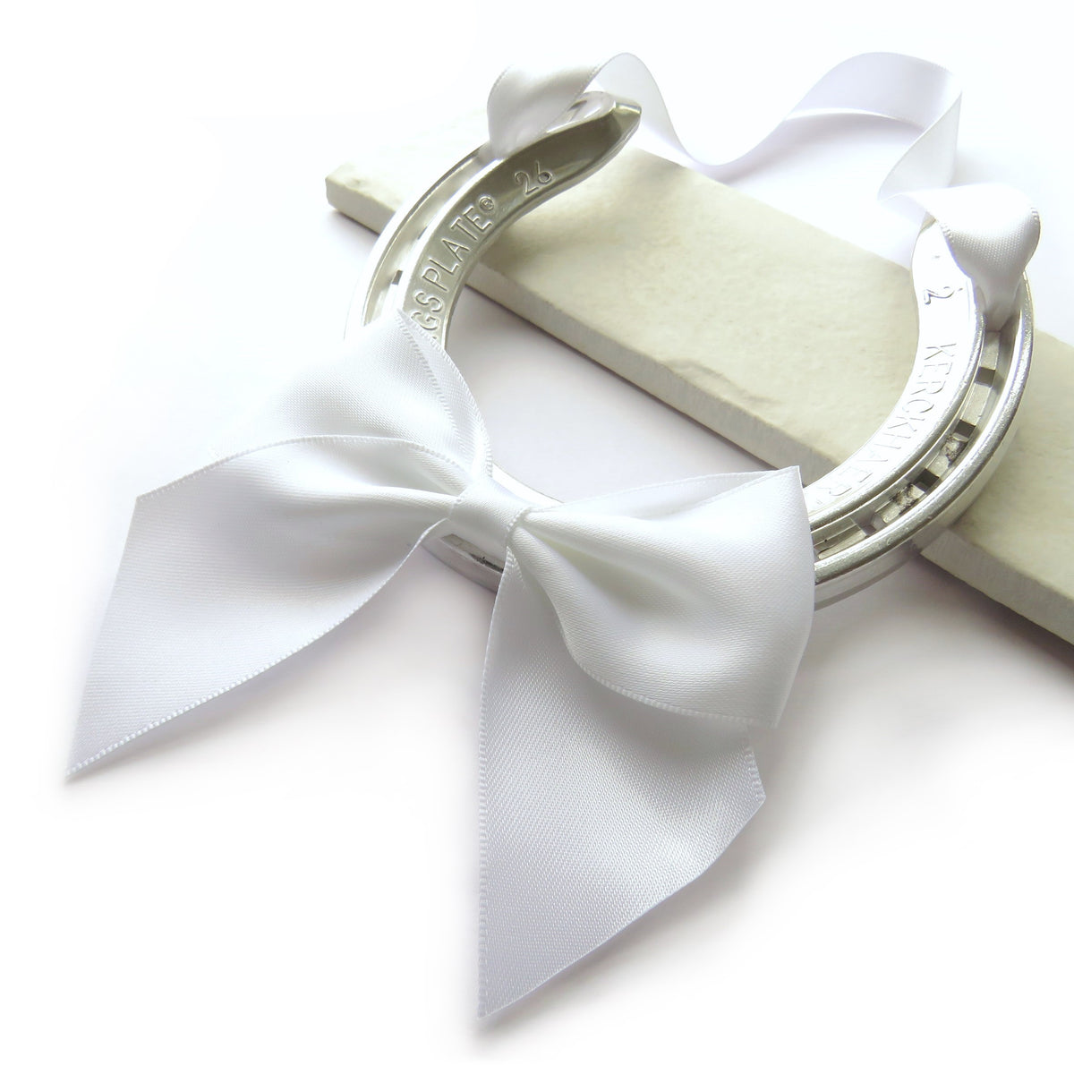 Aye Do Gifts Real Wedding Horseshoe with White Satin Ribbon – Lucky Gift for Bride & Groom, Silver