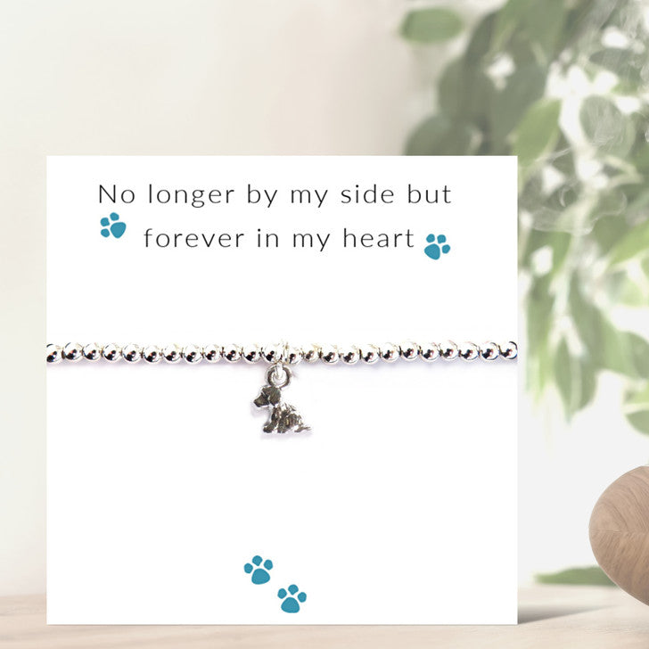 Aye Do Gifts Puppy Dog Memorial Bracelet on Message Card – Silver Plated Beaded Pet Remembrance Gift