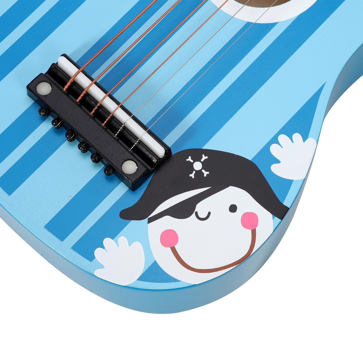 SOKA Wooden Children's Guitar with 6 Strings – Blue Striped Pirate Design, Kids Musical Instrument