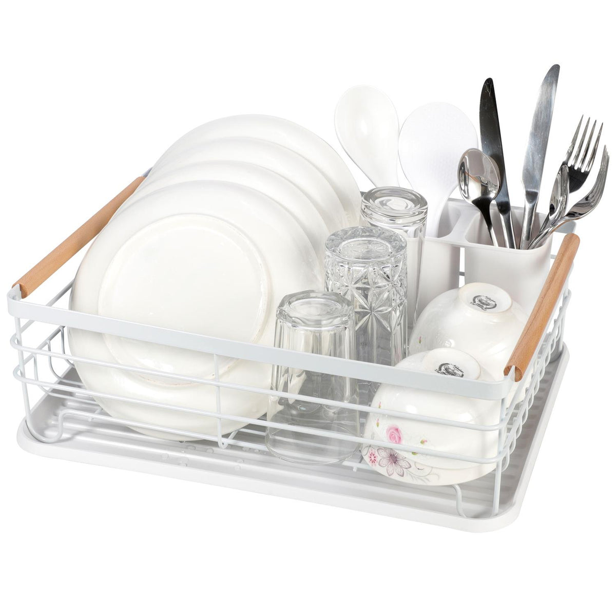 Deluxe dish rack with wooden handle