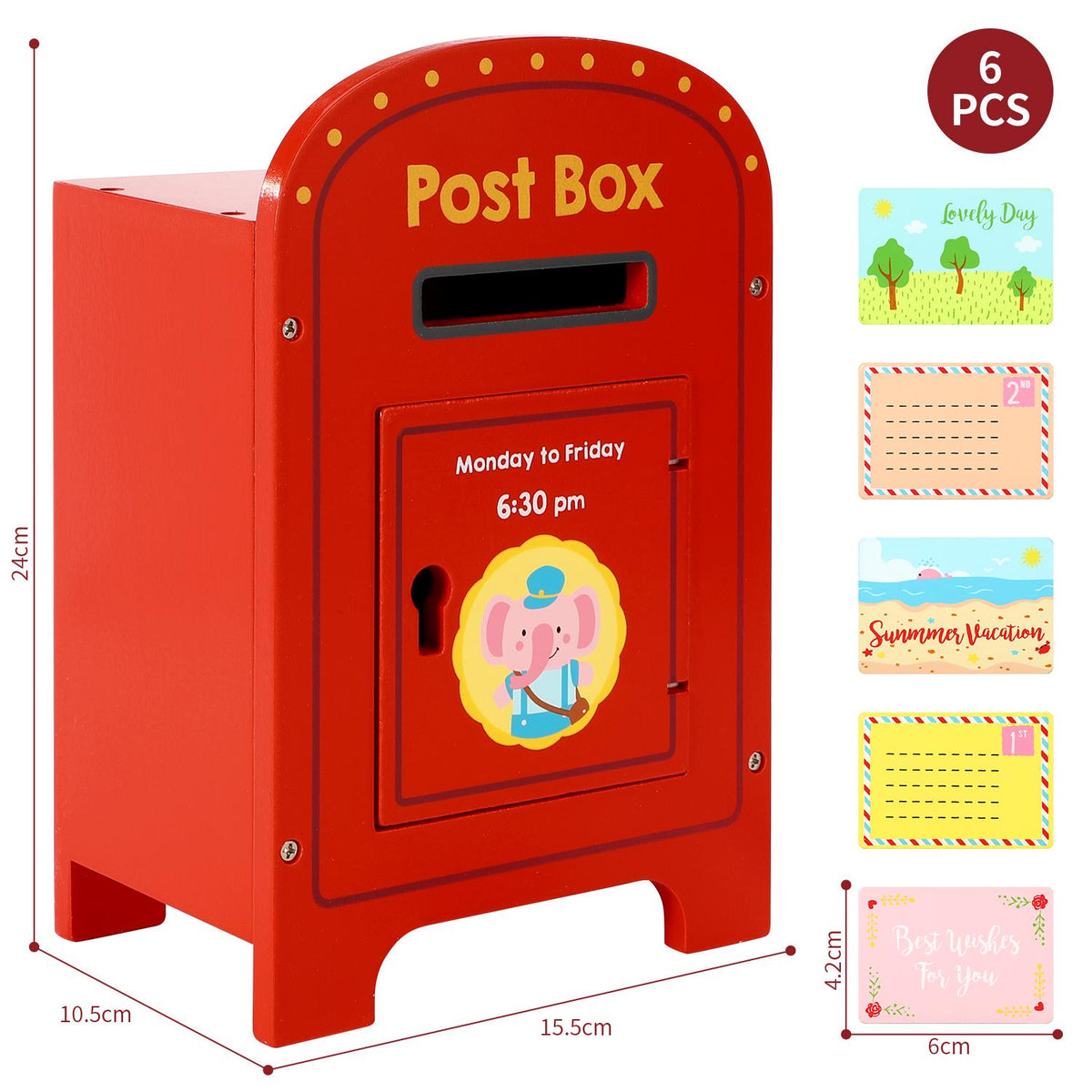 SOKA Wooden Elephant Post Box with Five Wooden Letters – Children's Pretend Play Toy