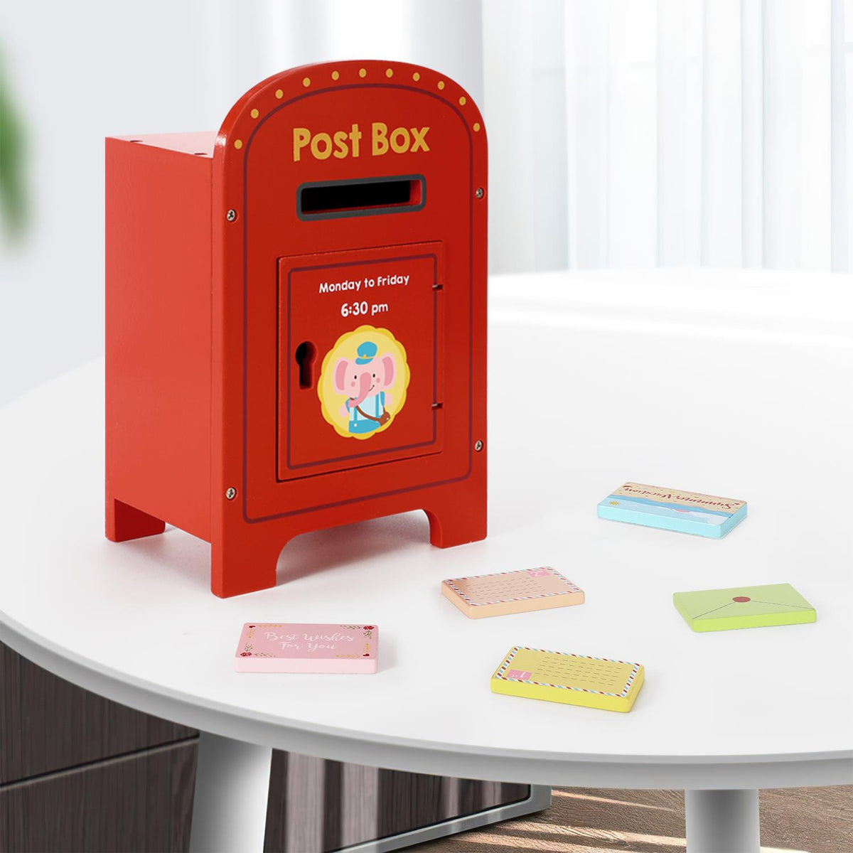 SOKA Wooden Elephant Post Box with Five Wooden Letters – Children's Pretend Play Toy