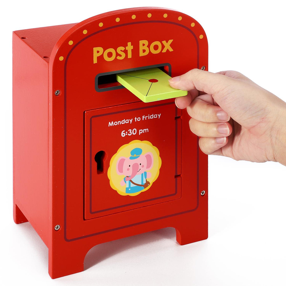 SOKA Wooden Elephant Post Box with Five Wooden Letters – Children's Pretend Play Toy