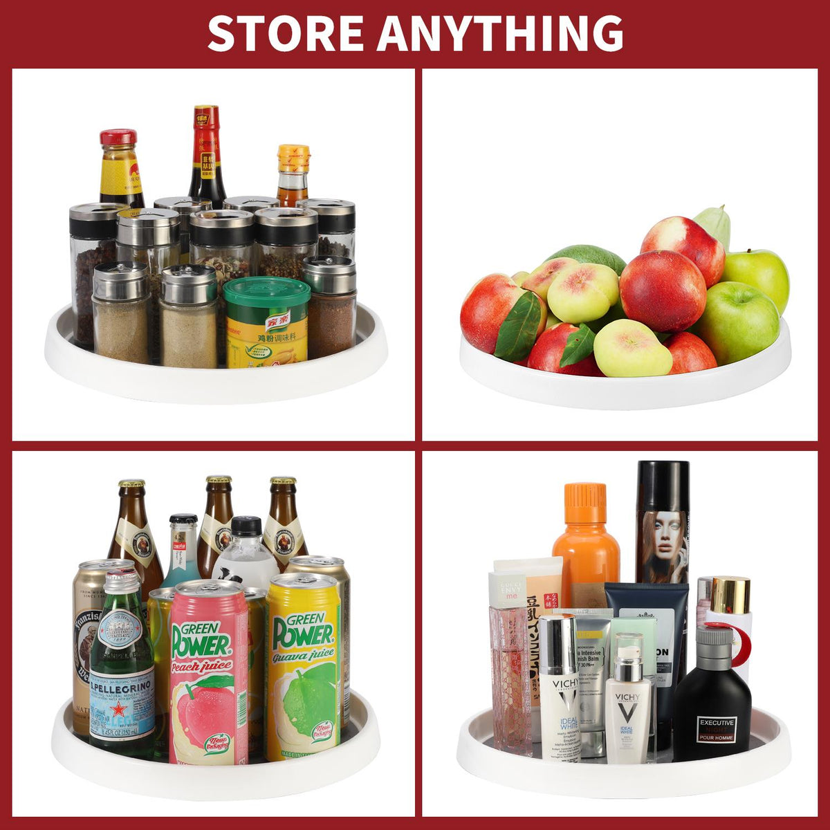 Vinsani Large Round Turntable Organiser – 360° Rotating Non-Slip Spice Rack for Kitchen, Fridge & Cupboards