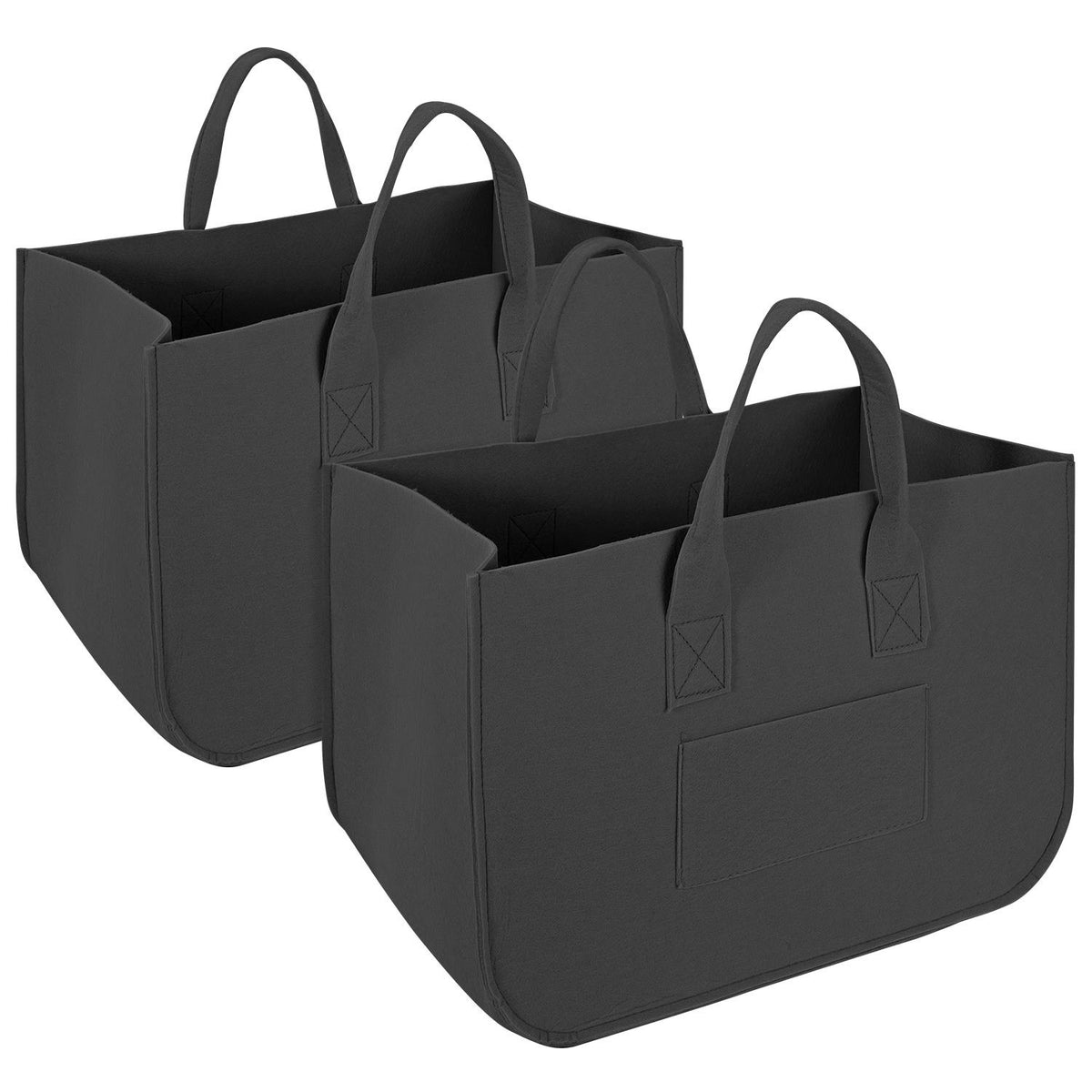 Vinsani Black Storage Baskets, 2 Pack – Foldable Felt Organisers for Clothes, Toys and Blankets