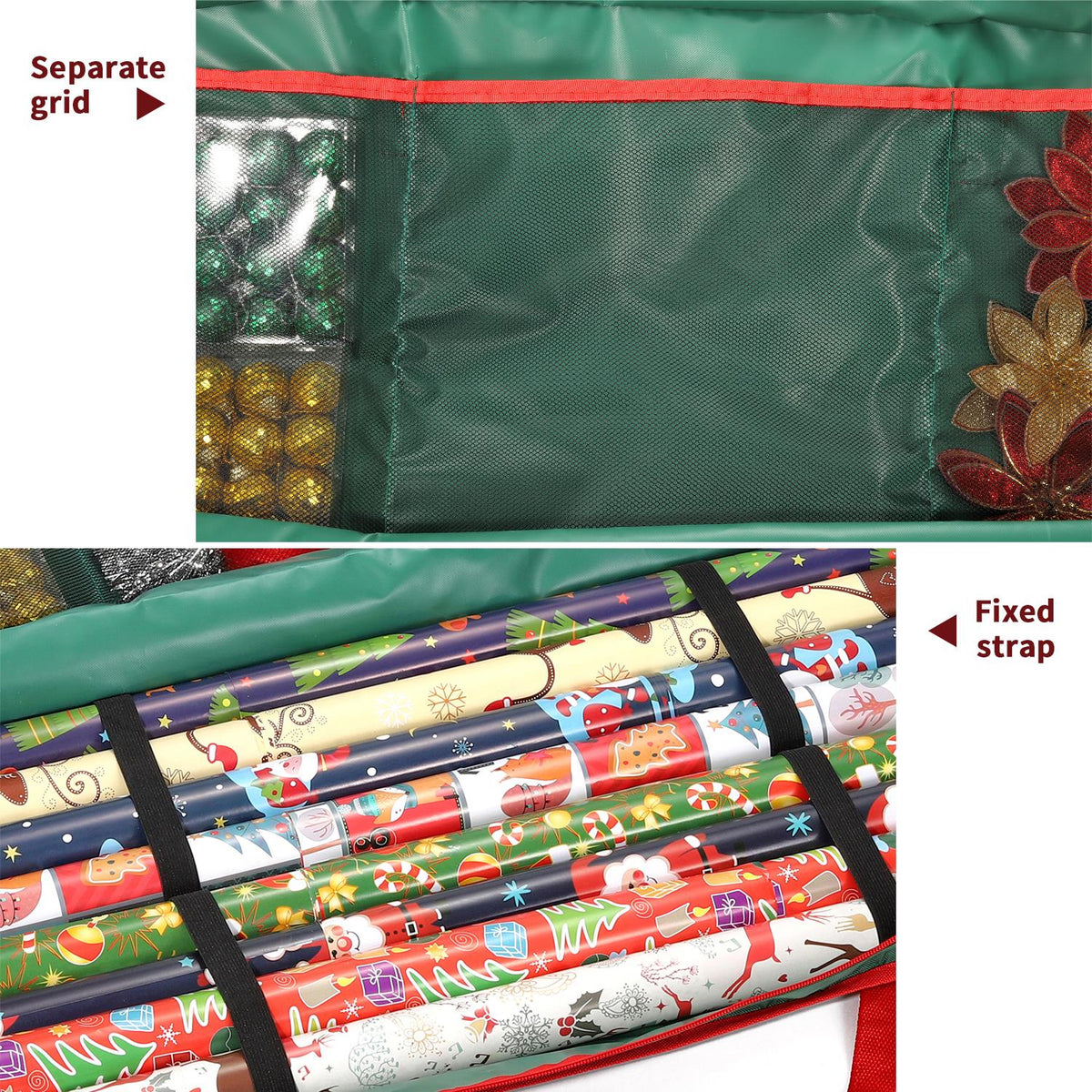 Vinsani Christmas Gift Wrap Fabric Storage Bag with Zip Closure and Handles – Wrapping Paper Organiser