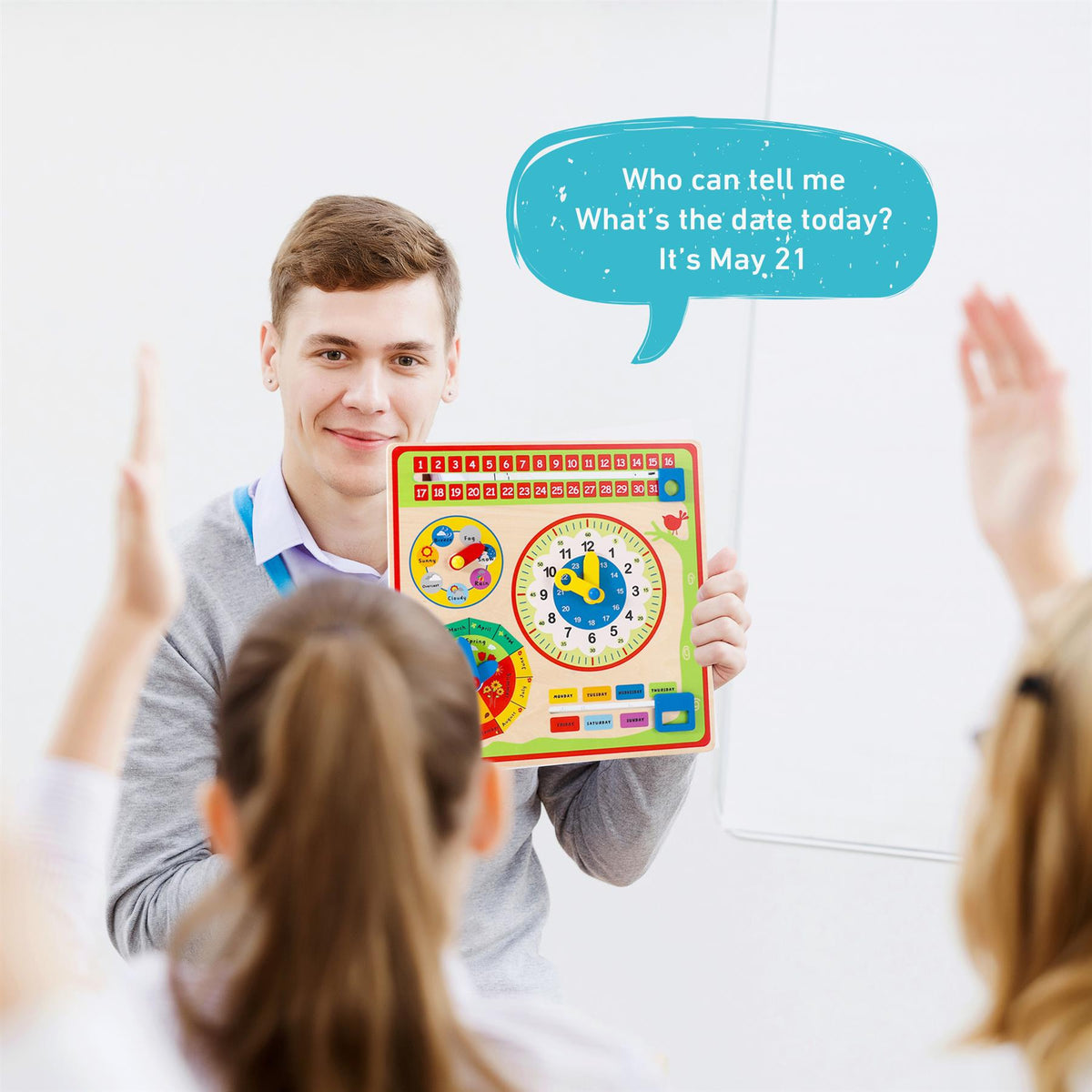 SOKA Wooden Wall Calendar with 5 Dials for Date, Weather, Time, Month & Season – Children's Learning Toy