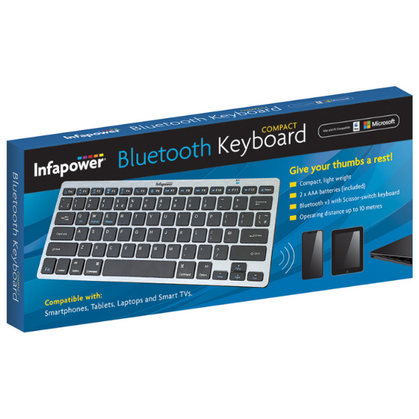Infapower X207 Compact Bluetooth Keyboard – Wireless, Portable for Tablets, Phones & Computers