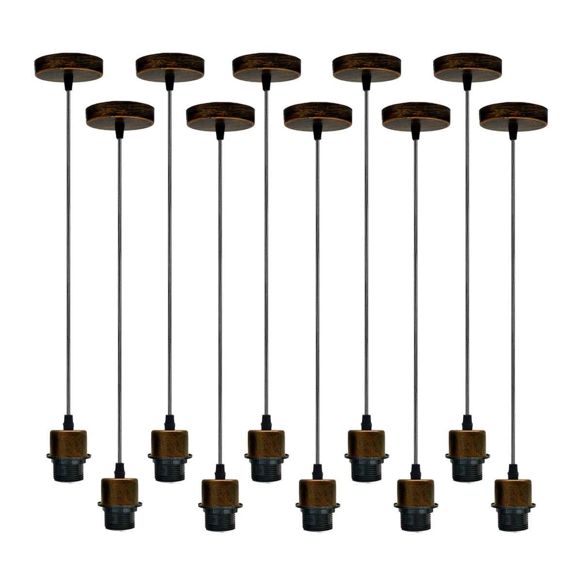 10 Pack Industrial Brushed Copper Pendant Light Holders with 95cm Cable – E27 Vintage Ceiling Fittings