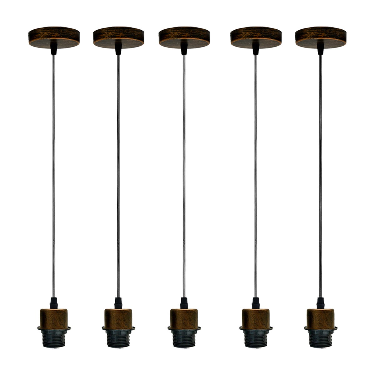 5 Pack Industrial Brushed Copper Pendant Light Holders with 95cm Cable – E27 Vintage Ceiling Fittings