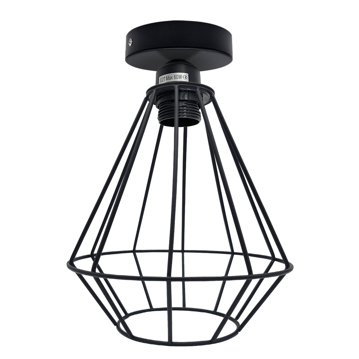 Vintage Industrial Diamond Shaped Wire Cage Ceiling Light with Metal Ceiling Rose & E27 Holder – Max 60W