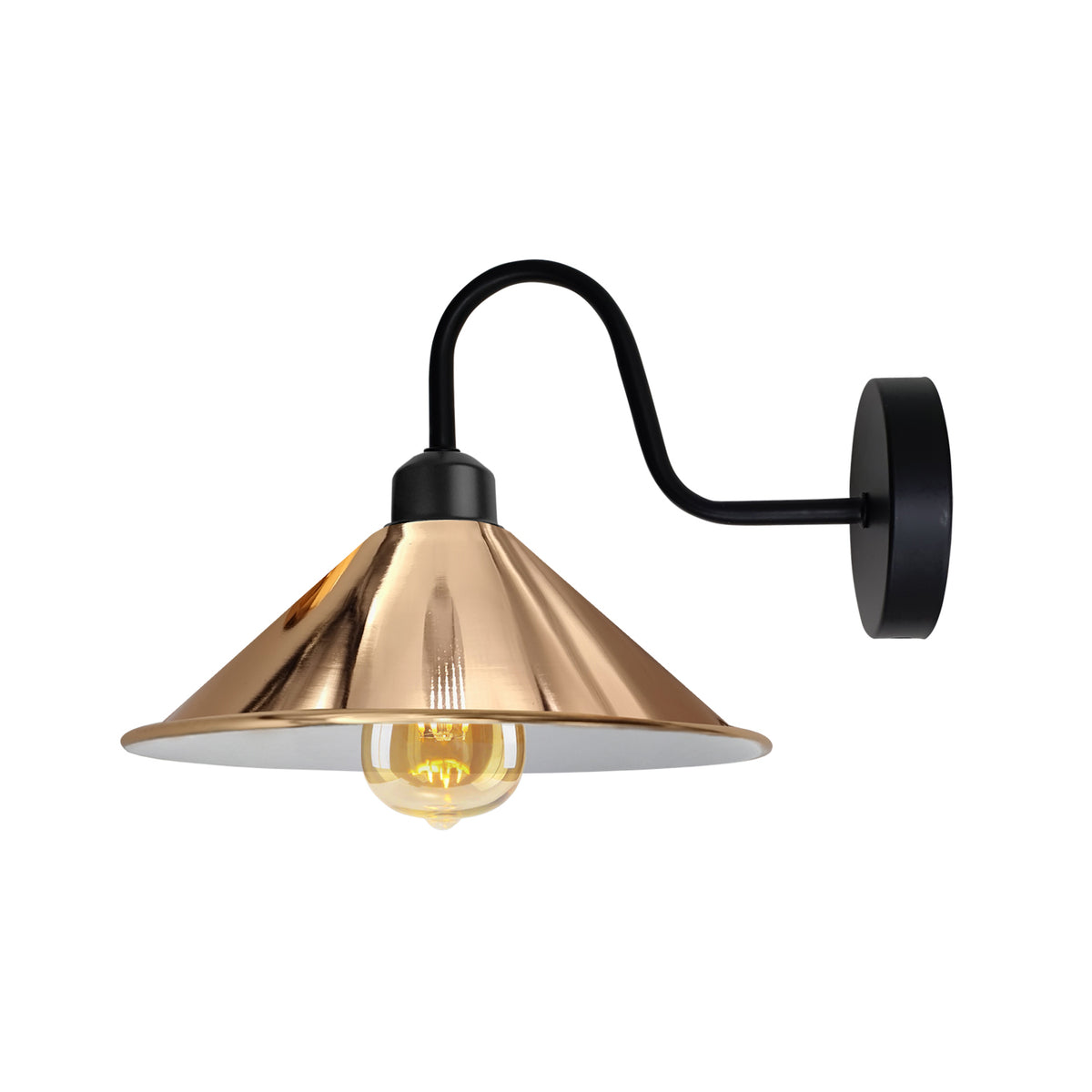 Vintage Swan Neck Wall Light with Cone Shade and E27 Socket – Dimmable Indoor Wall Sconce, Rose Gold
