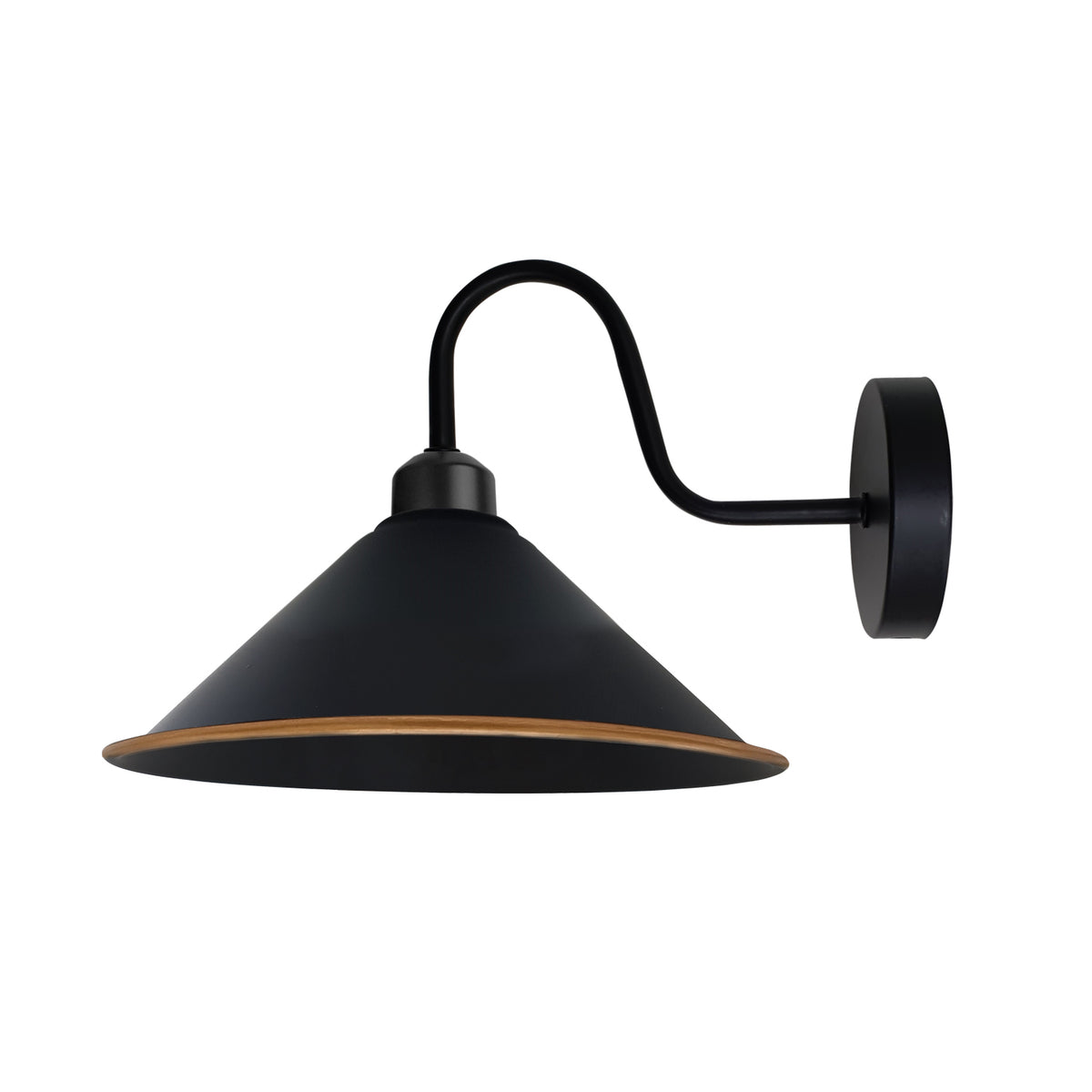 Vintage Swan Neck Wall Light with Cone Shade and E27 Socket – Dimmable Indoor Wall Sconce, Black and Gold