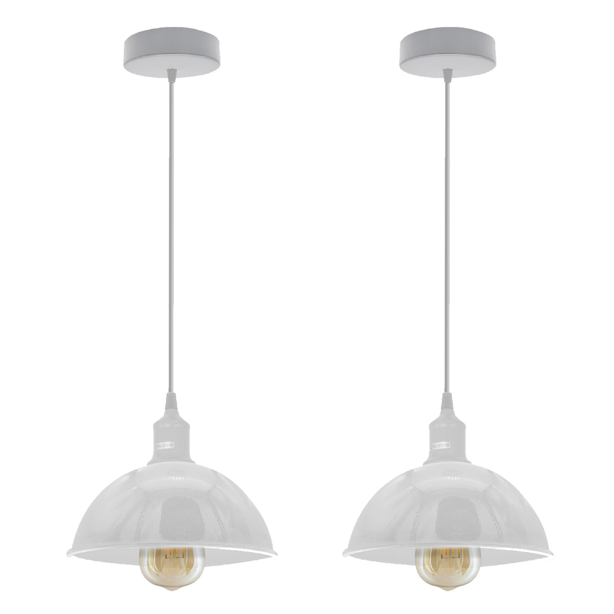 White Dome Metal Pendant Shades, 21cm – 2 Pack