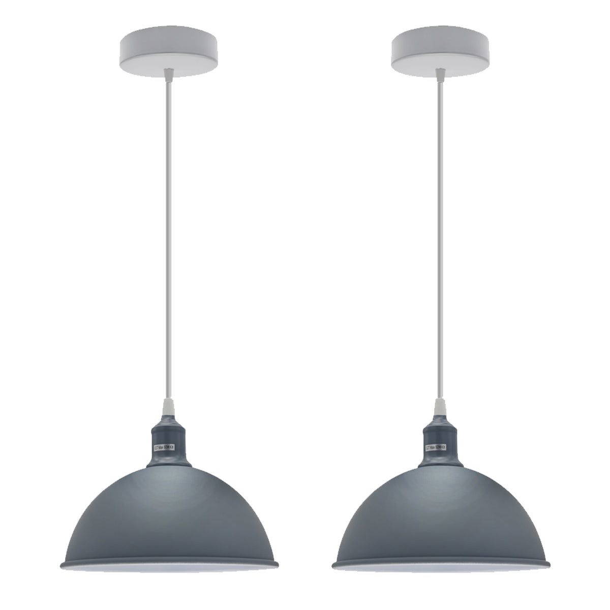 Grey Dome Metal Pendant Shades, 21cm – 2 Pack