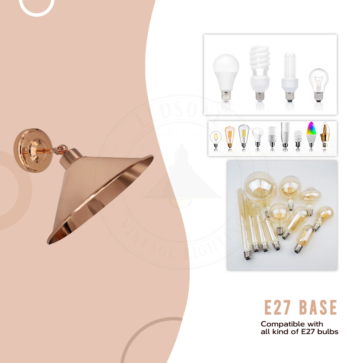 Rose Gold Retro Metal Wall Light, E27
