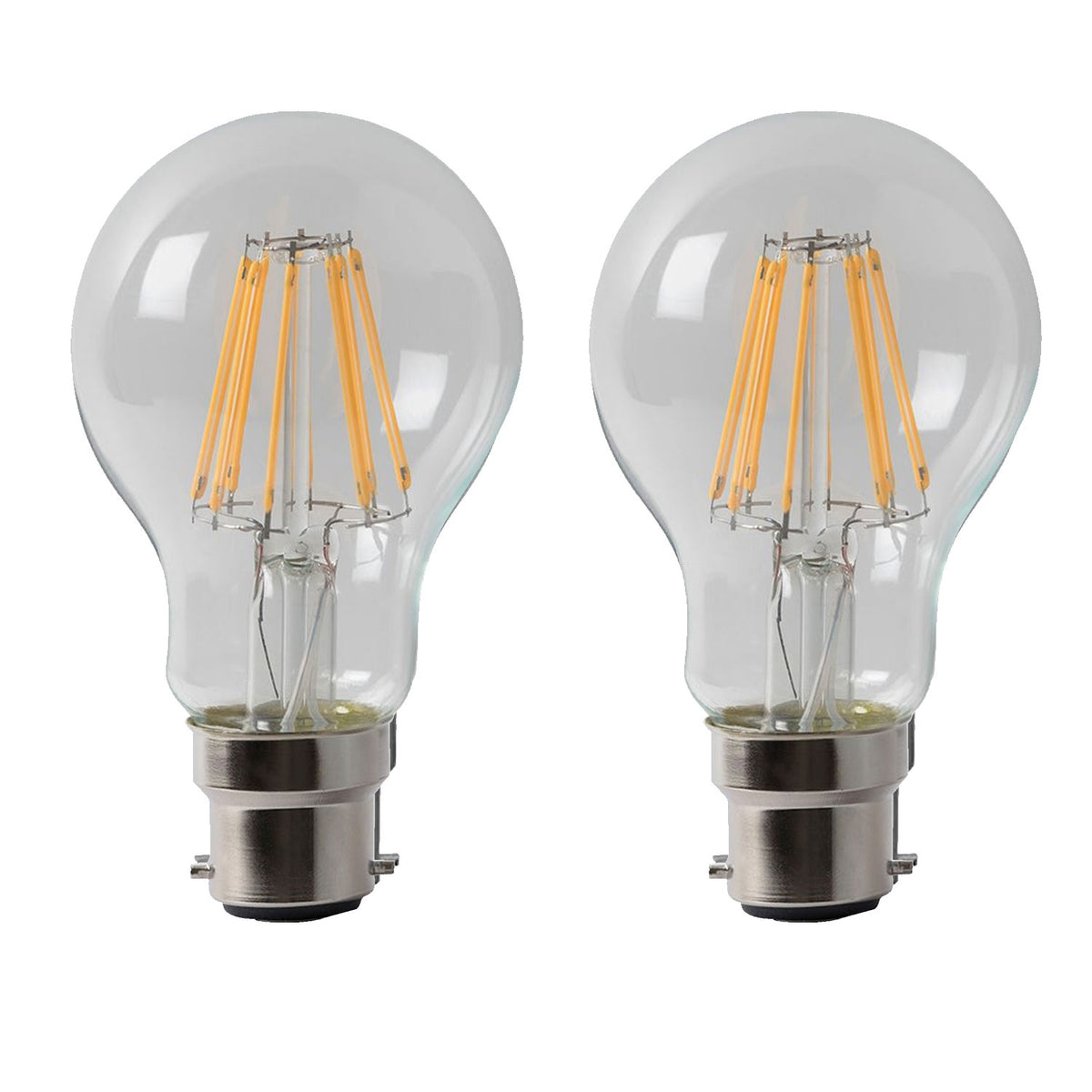 2 Pack A60 B22 Bayonet LED Filament Bulbs, 4W 450 Lumens – Dimmable Retro Glass Bulbs, Cool White 6000K