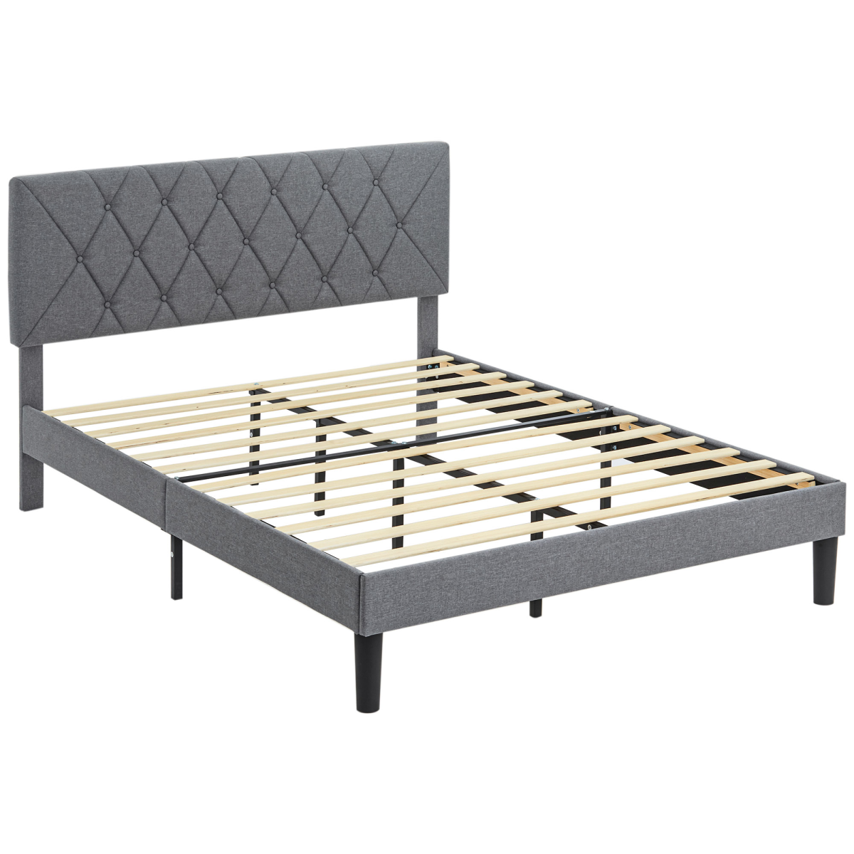 Double bed with adjustable linen headboard