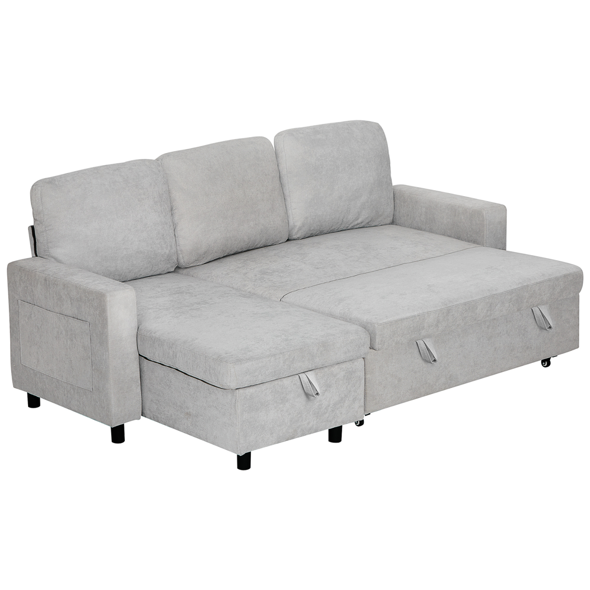 Charcoal L-shaped corner sofa bed with storage chaise
