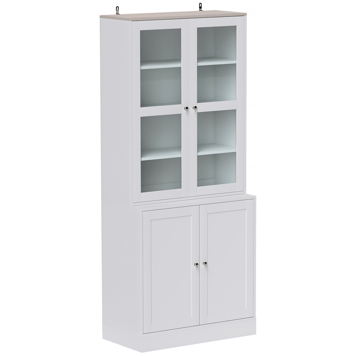 Grey display bookcase with glass doors