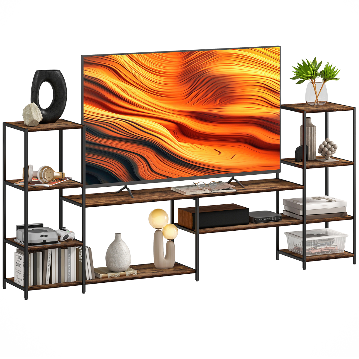 Industrial TV unit with shelves