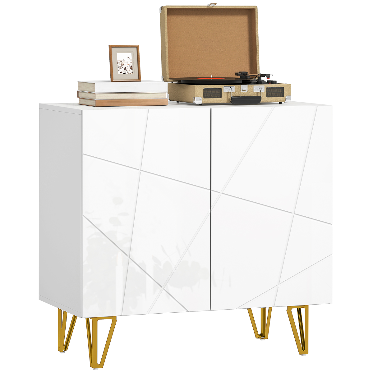 Black high gloss sideboard with gold legs