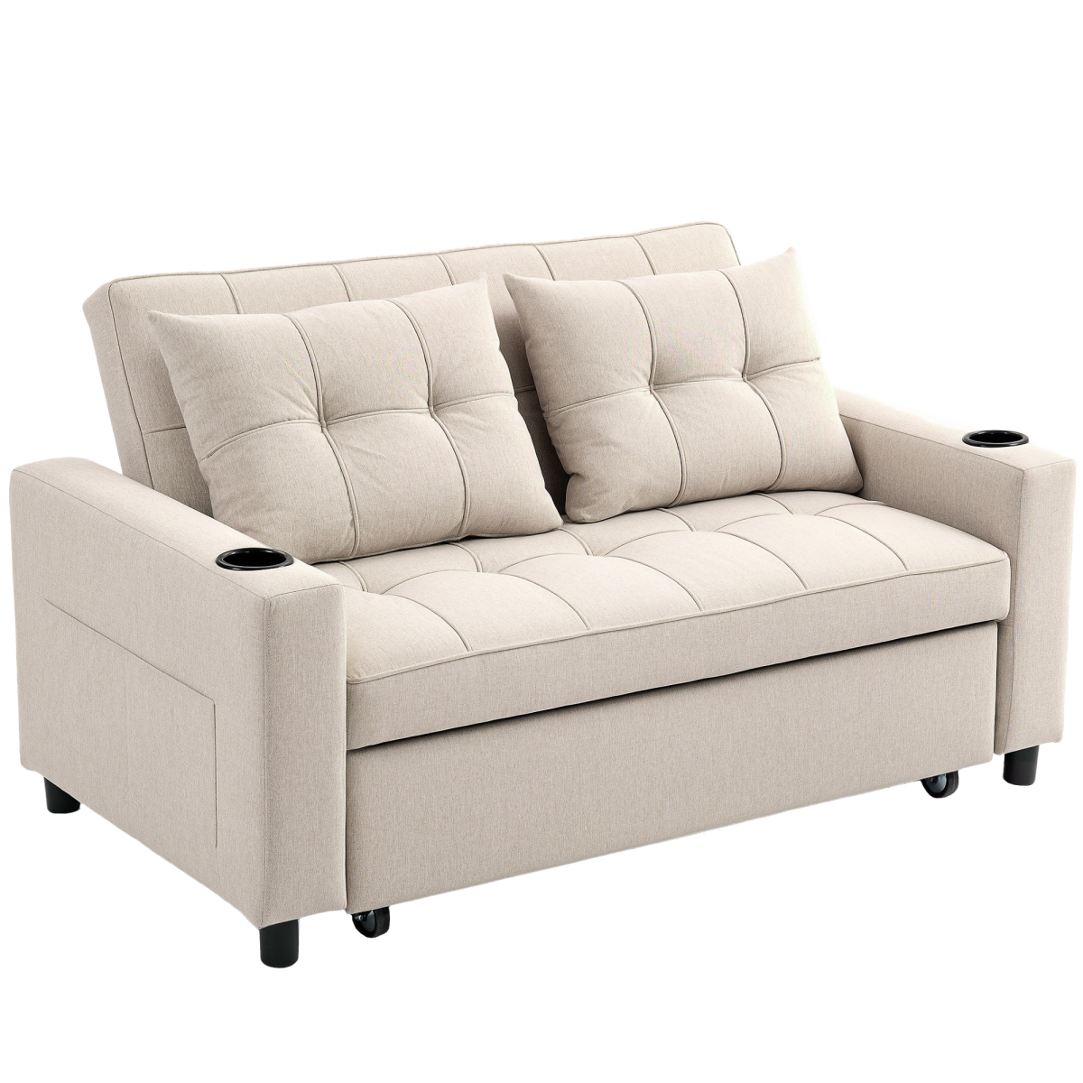 Beige 2-seater pull-out sofa bed
