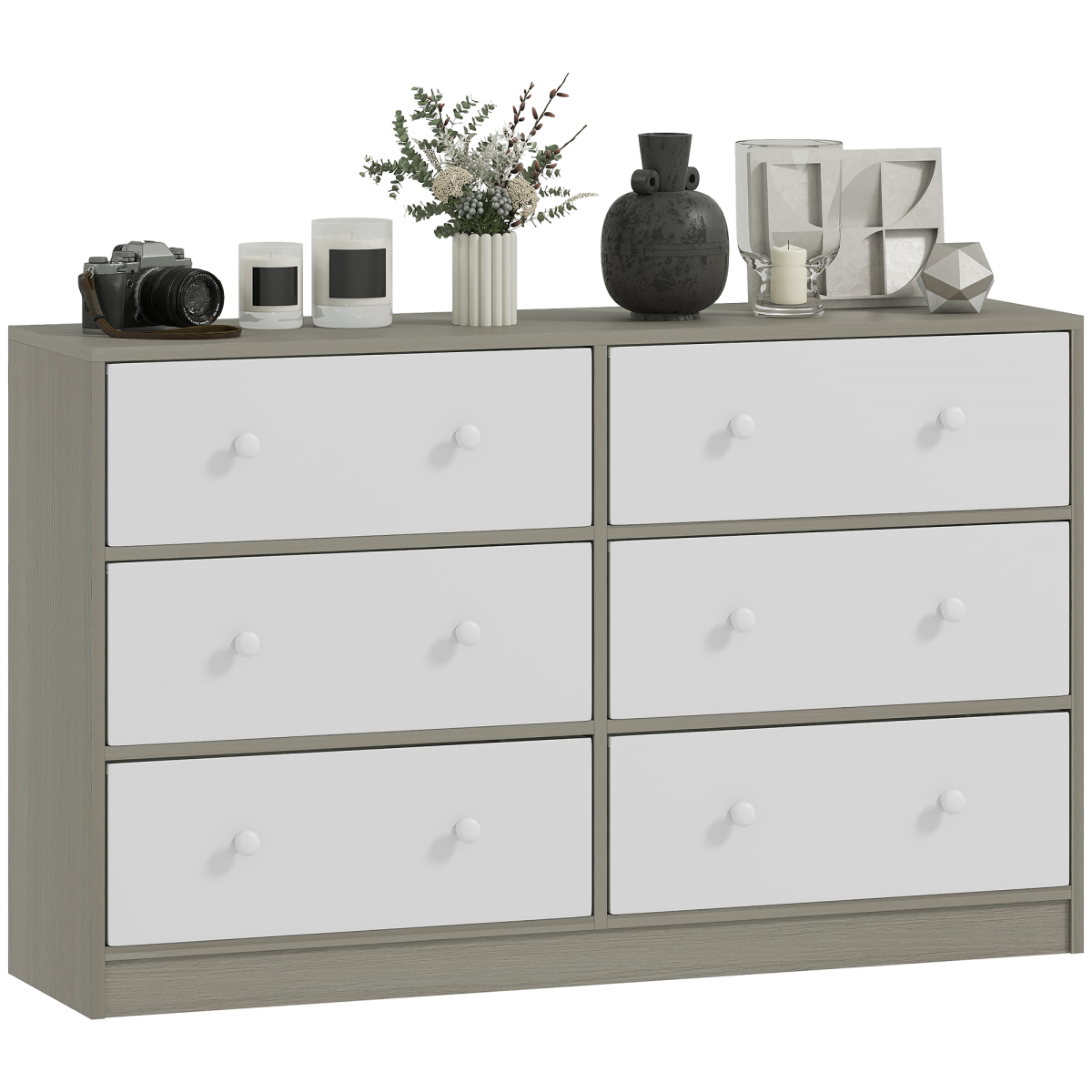 Grey and rustic fabric drawer dresser