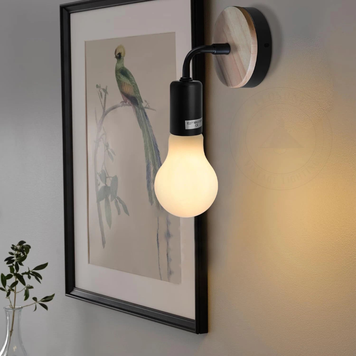 Wooden bedside wall lamp