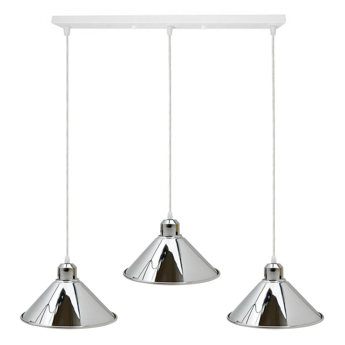 LEDSone 3-Way Modern Industrial Chrome Cone Pendant Light, Linear Bar – Indoor Hanging Light, Chrome