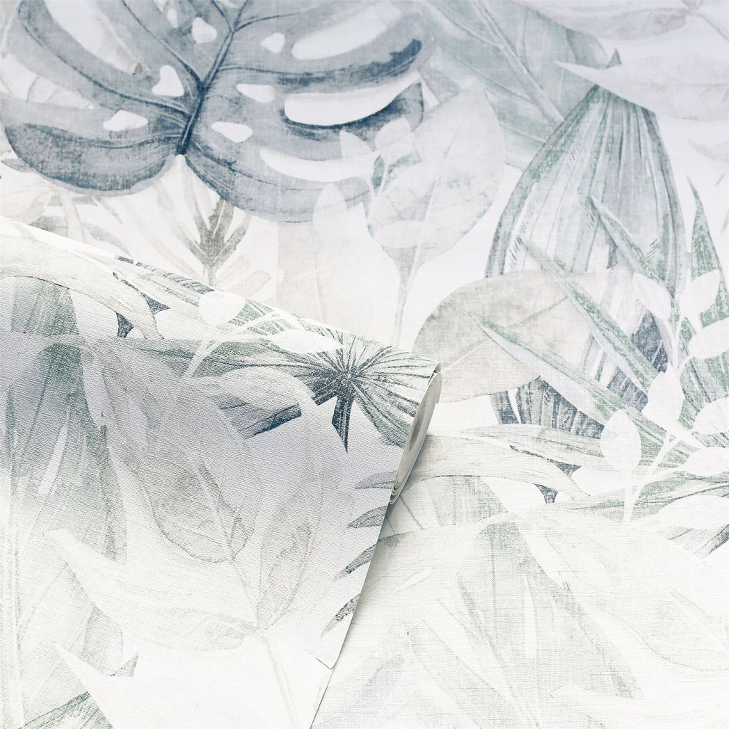 Arthouse Chalky Tropical Vinyl Wallpaper with Delicate Foliage – Paste the Wall Feature Wall, Soft Navy