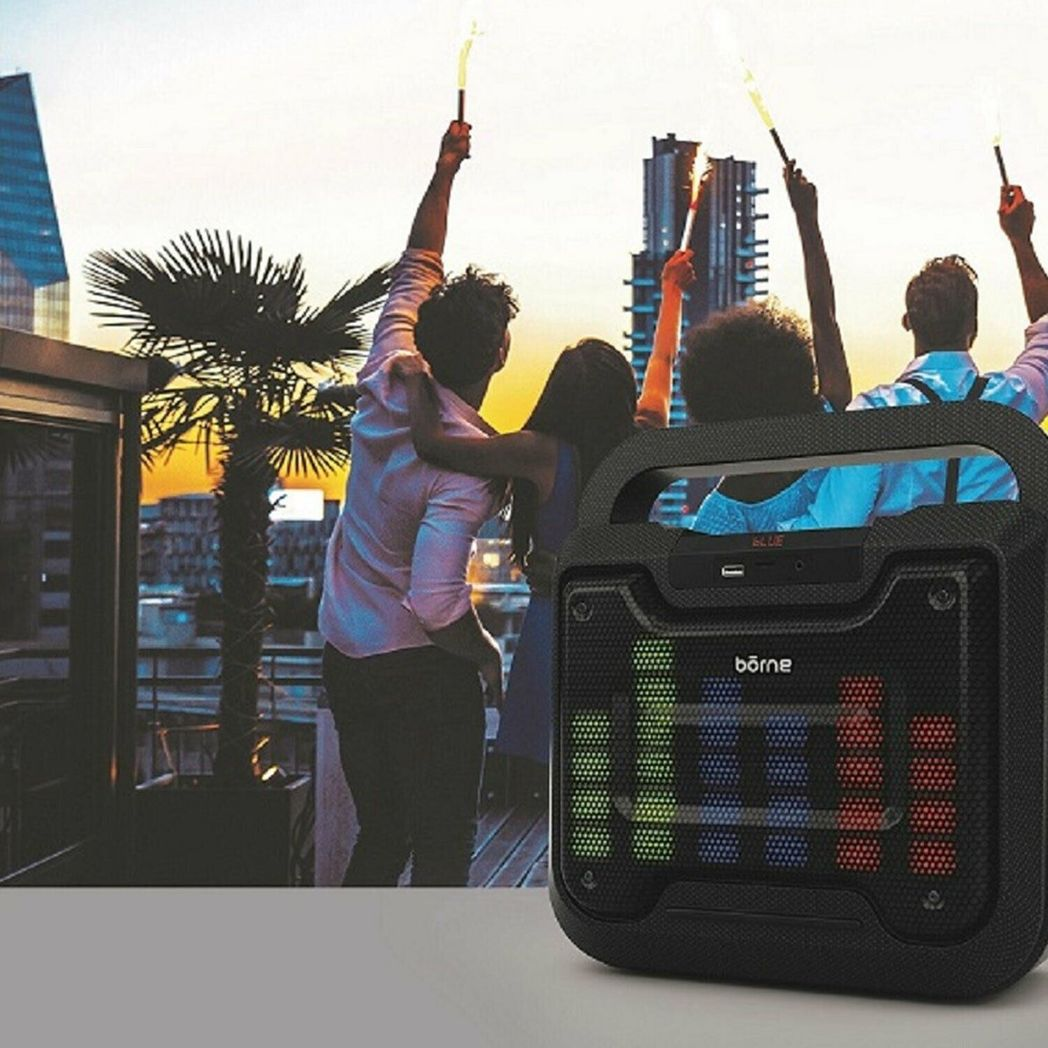 BORNE BTSPK48 Bluetooth Speaker with LED Lights, Karaoke Function, FM Radio, USB & MicroSD Inputs
