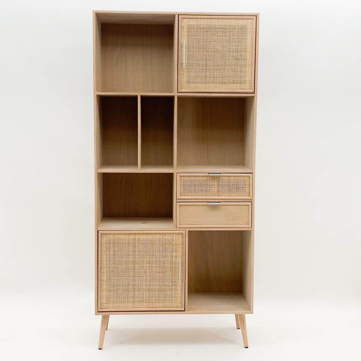 189cm wooden display cabinet with glass shelves