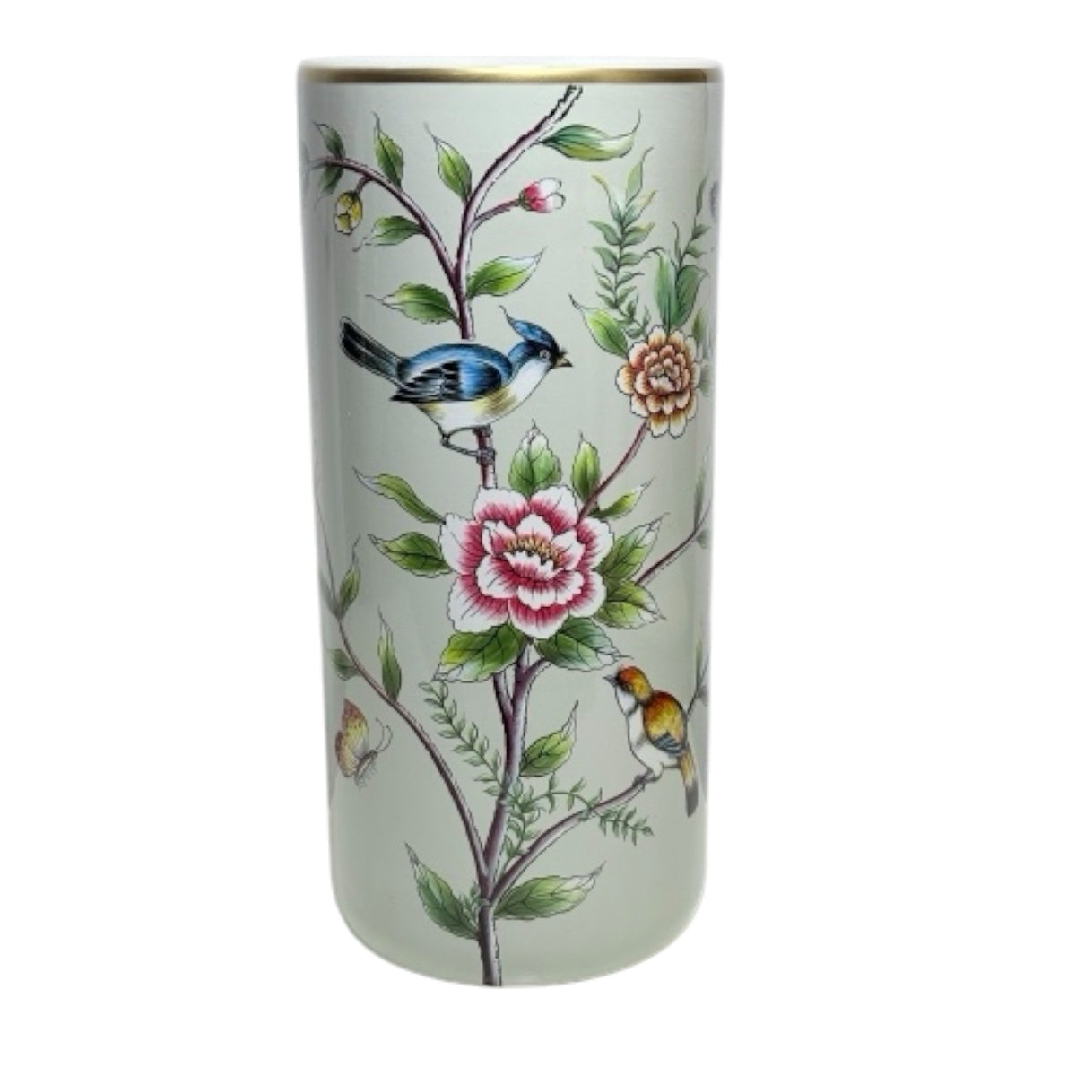 AcaciaHome Ceramic Umbrella Stand, 18" Tall – Decorative Vase or Holder for Home and Office, Floral with 2 Birds Design