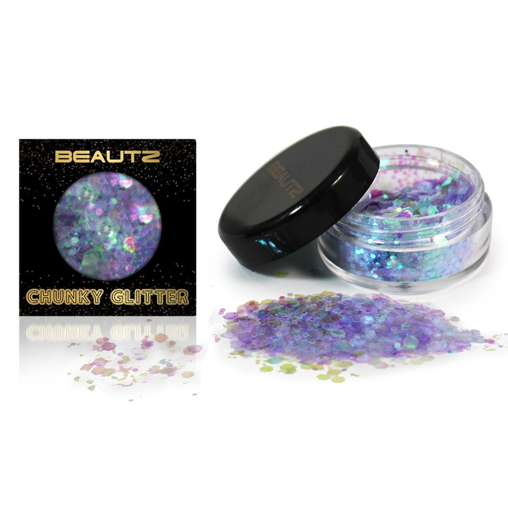 Beautz Chunky Cosmetic Glitter 10ml Pot with 5g Glitter – Nail Art & Body Art, Unicorn