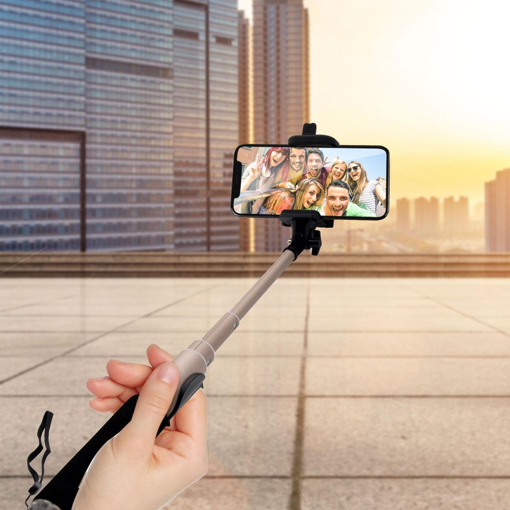 Aquarius Video Selfie Stick with Bluetooth Remote – Extendable 18–60cm Aluminium Monopod, Gold