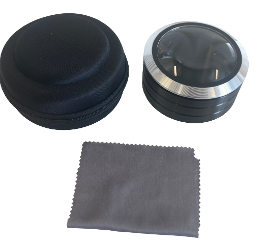 Avilo Pocket Dome Magnifier with Press-Activated Light, Cleaning Cloth and Protective Case