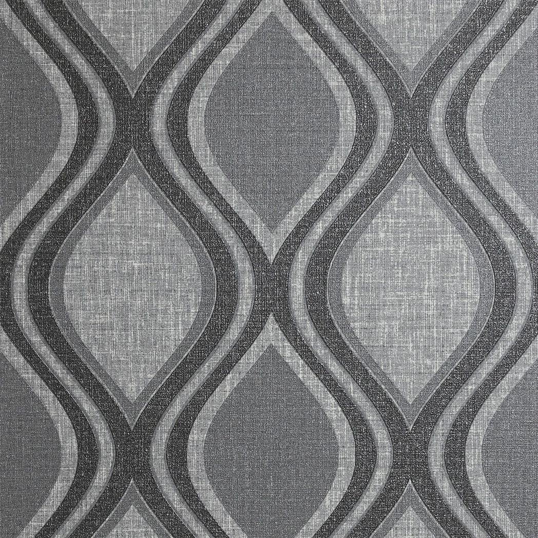 Arthouse Curve Heavyweight Vinyl Wallpaper with Metallic Shimmer – Strippable Paste the Wall, Charcoal