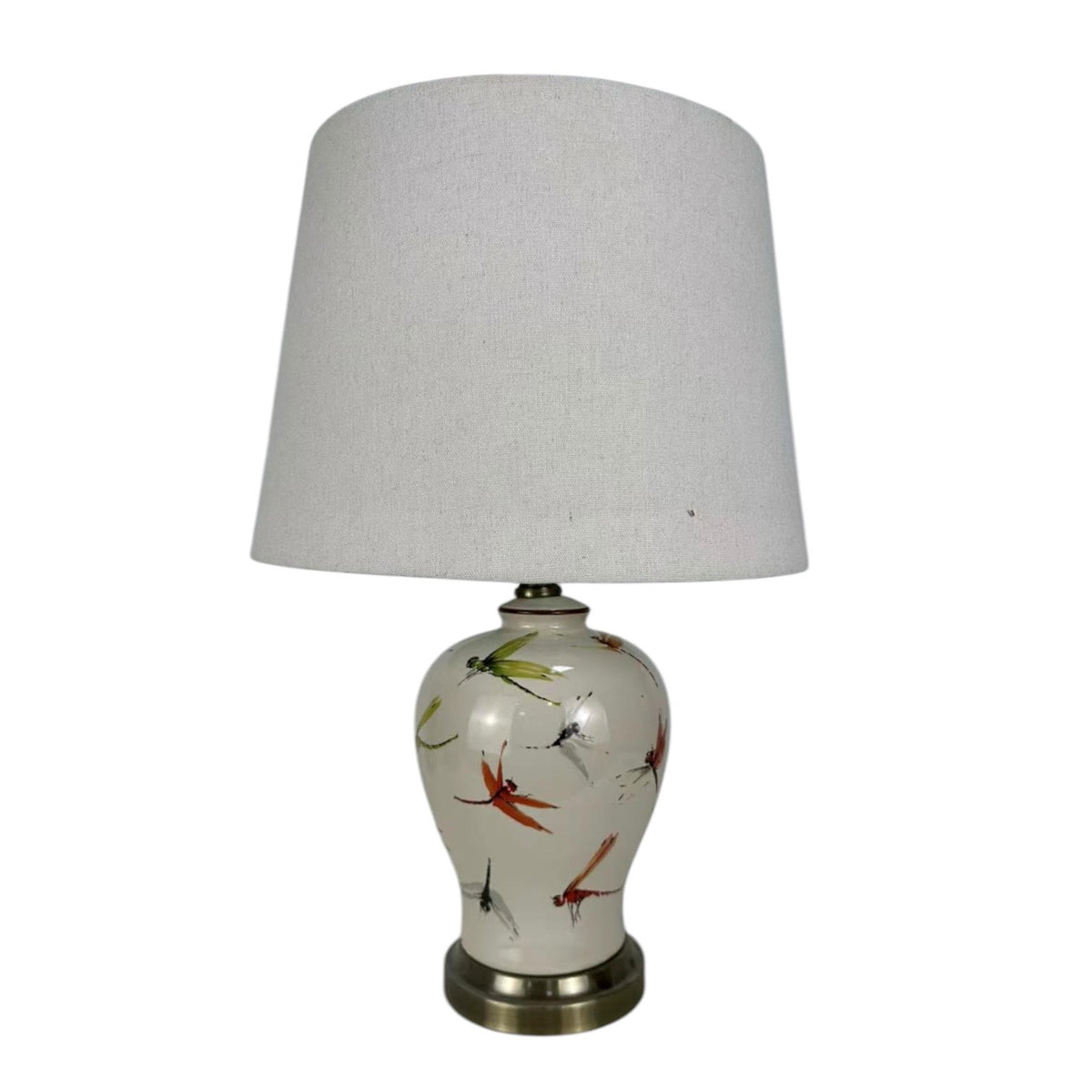 AcaciaHome Oriental Floral Ceramic Table Lamp with Drum Shade – Large 65cm Hallway Lamp, Butterfly Design