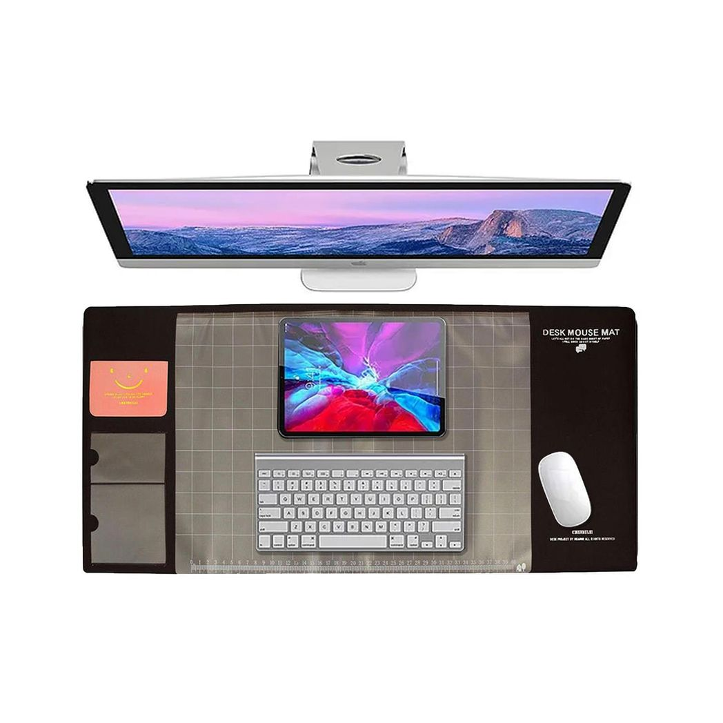 AQ Multifunctional Office Desk Mouse Mat with Calendar & Phone Holder – Eco-Friendly PVC+DS, Brown