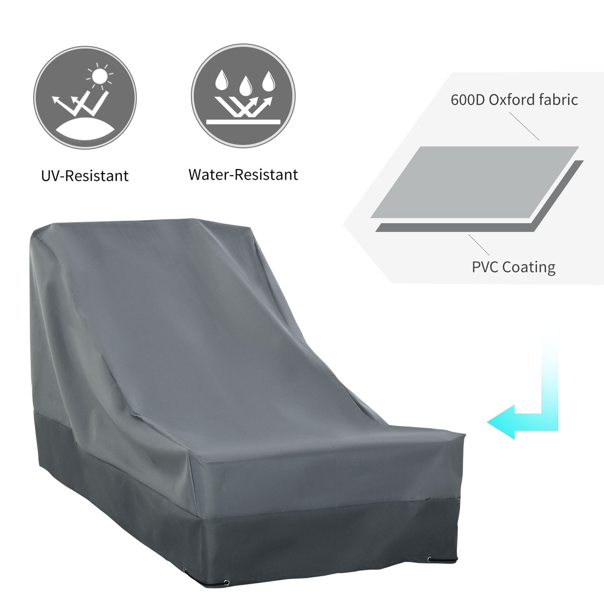 Outsunny Outdoor Furniture Cover, 200 x 86 cm – Water & UV Resistant 600D Oxford Fabric with Pull Cords