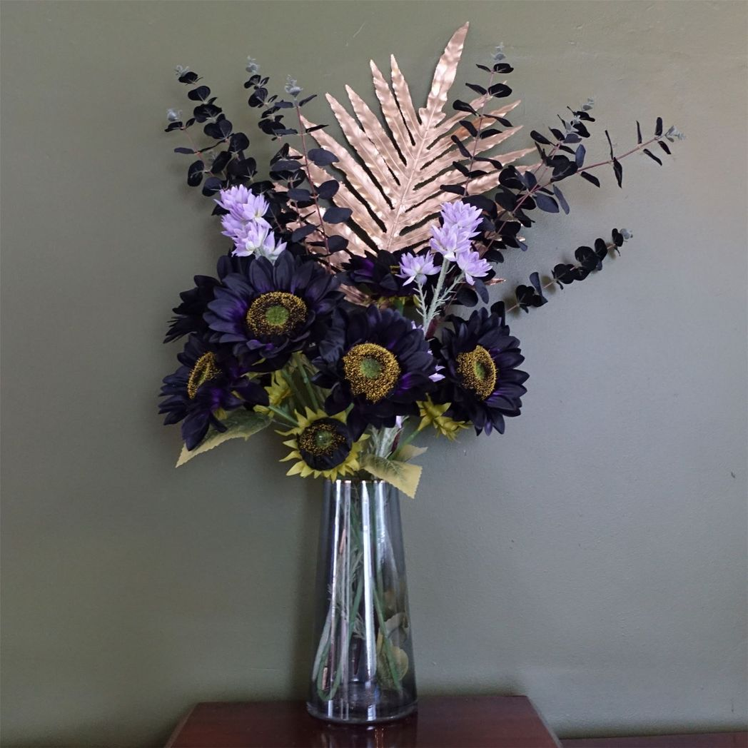 Gold Rim Smoke Grey Glass Vase, 28cm – Stylish Home Decor Flower Vase