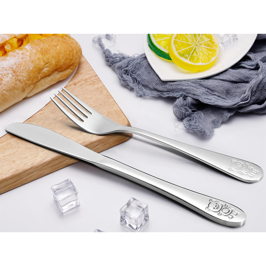 Vinsani 4-Piece Jungle Kids Cutlery Set with Embossed Animal Details – Stainless Steel Children's Cutlery