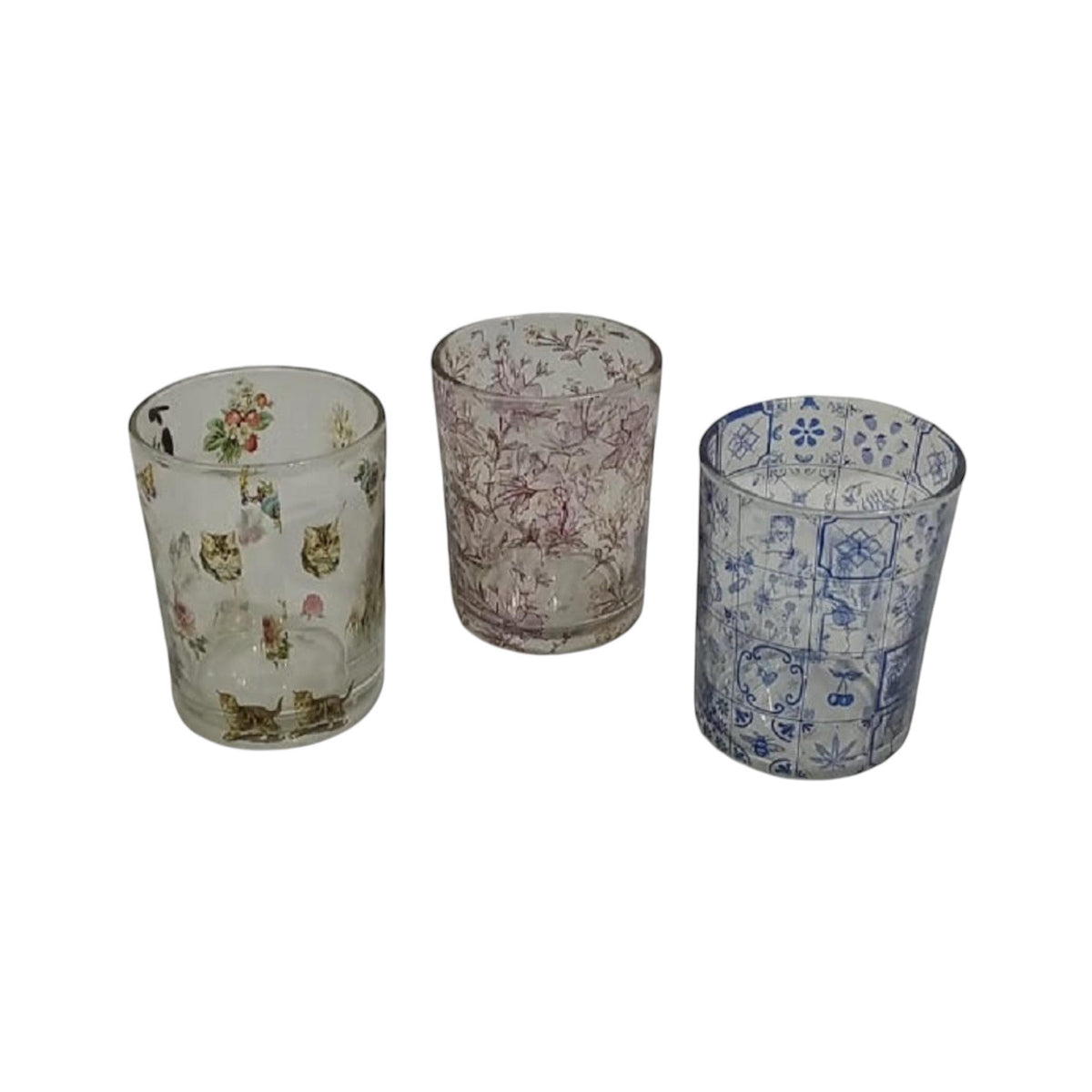 Glass Votive Holder, 10cm – Vintage-Style Washed White Tealight Candle Holder