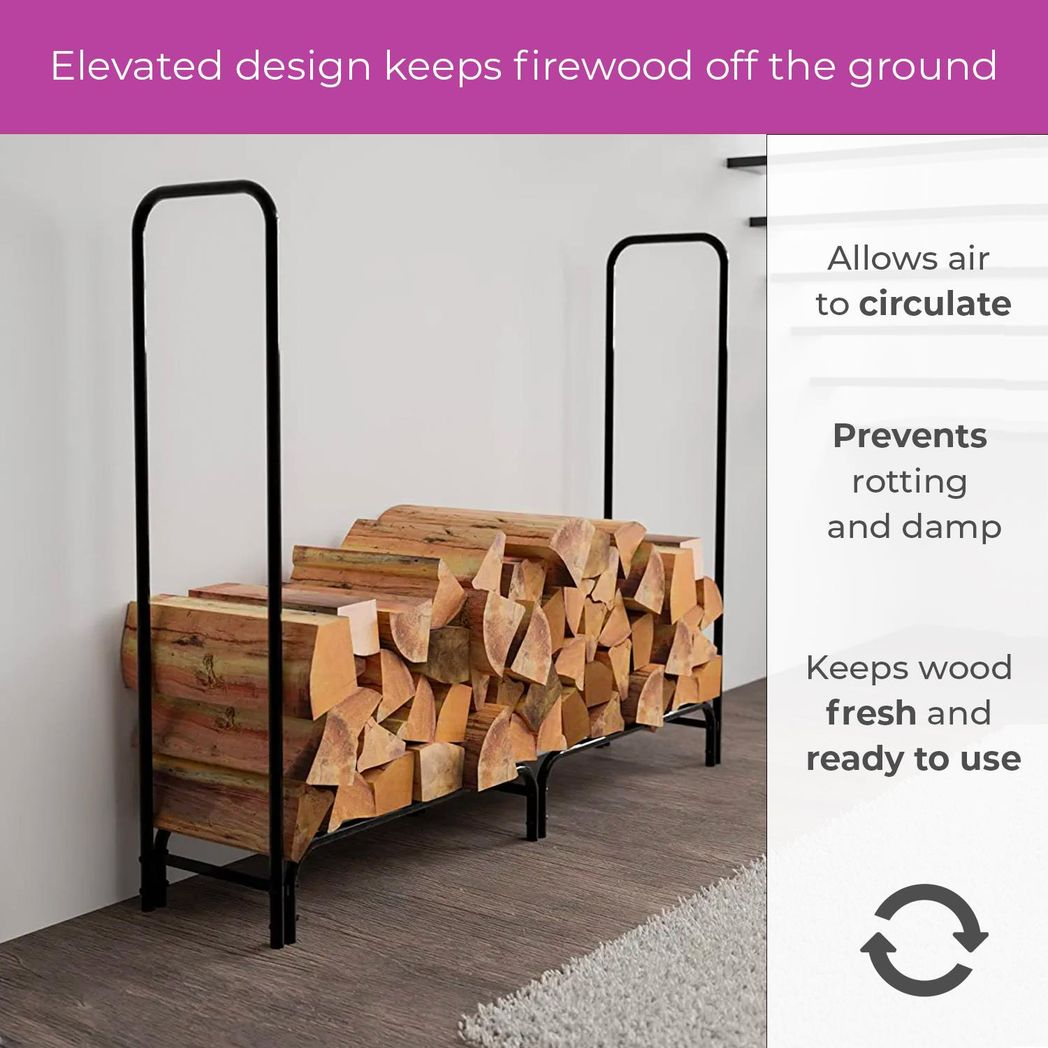 Neo 240cm Outdoor Metal Log Holder Storage Rack with Waterproof Cover – Firewood Store, Black